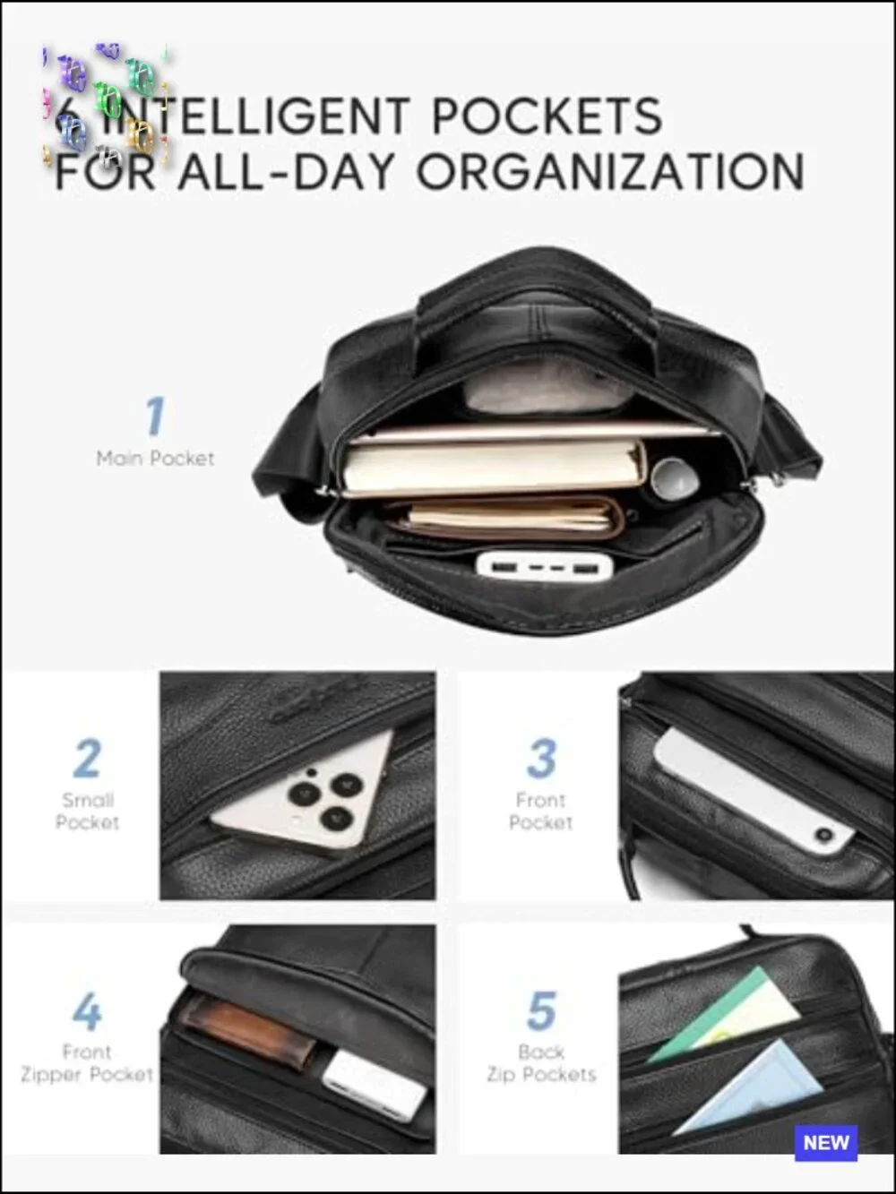 Vegan Leather Messenger Bag Crossbody Sling Shoulder Purse for Men